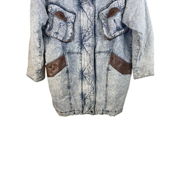 Vintage East West Denim Jacket With Faux Leather Accents & Pockets Button & Zip - Picture 4 of 11